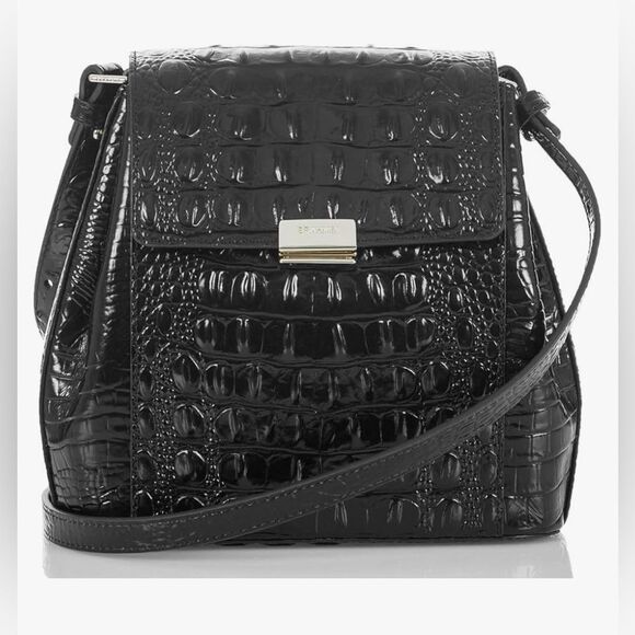 Brahmin Elegant Black patent leather Crocodile-Embossed Crossbody Bag - Picture 1 of 14